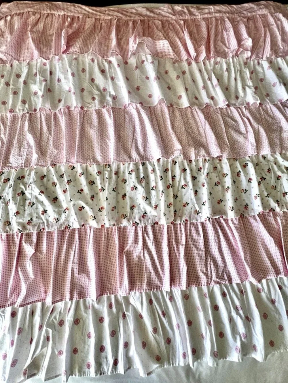 Ruffled Shower Camryn Curtain Pink & White  AMITY HOME 100% Cotton Cottagecore